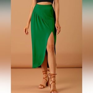 Allegra K Women's Ruched Split High Waist Summer Beach Long Maxi Skirt